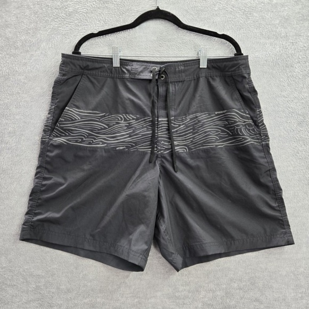 American Eagle Men Swimwear L Gray Board Shorts Ocean Waves Pockets 8" Inseam‎